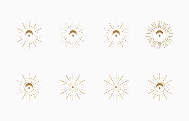 Collection of line design with sun.Editable vector illustration for website, sticker, tattoo,icon