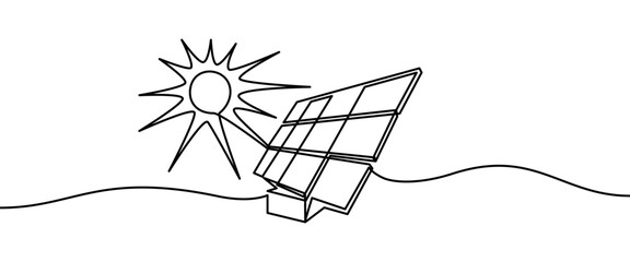 Fototapeta na wymiar Solar Battery shape drawing by continuos line, thin line design vector illustration
