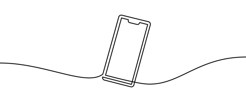 Smart Phone shape drawing by continuos line, thin line design vector illustration