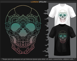 gradient Colorful skull head mandala arts illustration isolated on black and white t shirt.