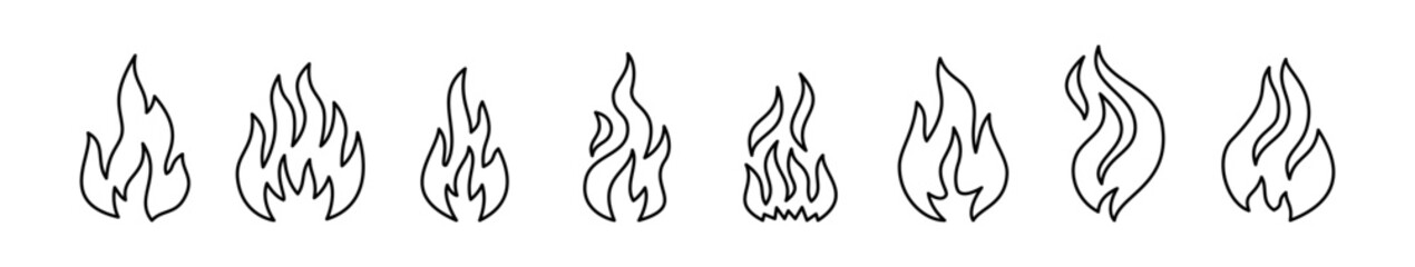 Set of Fire Flame line shapes, thin line design vector illustration