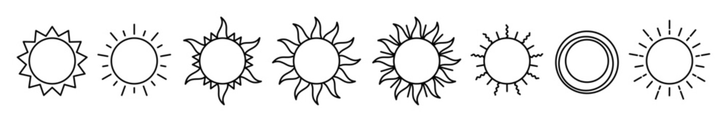 Set of Sun Decoration line shapes, thin line design vector illustration