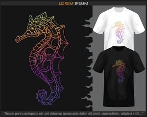 gradient Colorful seahorse mandala arts illustration isolated on black and white t shirt. © REYYARTS