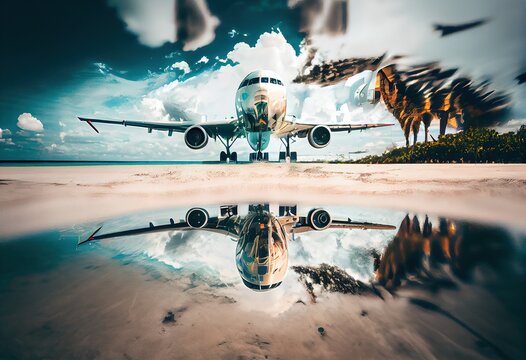  Airplane landing at Punta Cana mirrored in terminal