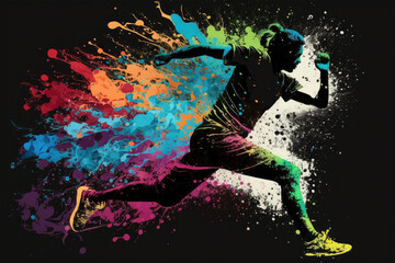runner jumping splash colorful