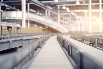 Fototapeta premium Blank conveyors on a blurred factory background.