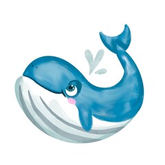 children's watercolor illustration of a whale. book illustration