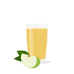 Glasses with fresh delicious apple juice in glass on white background