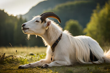 Obraz na płótnie Canvas white goat on the meadow