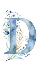 the letter D decorated in pastel blue, generated Ai