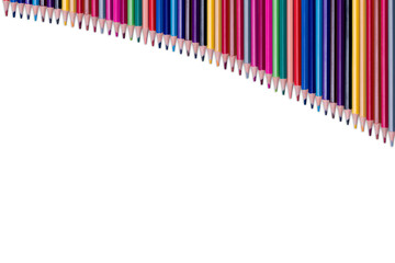 Color pencils isolated on transparent background | Colored pencil long wavy border | Back to school concept
