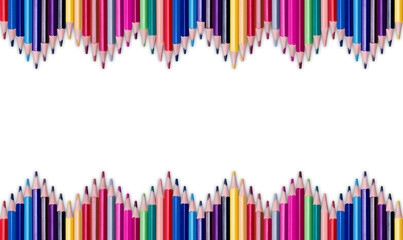 Color pencils isolated on transparent background | Colored pencil long wavy border | Back to school concept