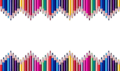 Color pencils isolated on transparent background | Colored pencil long wavy border | Back to school concept