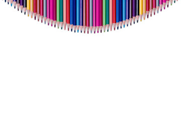 Color pencils isolated on transparent background | Colored pencil long wavy border | Back to school concept