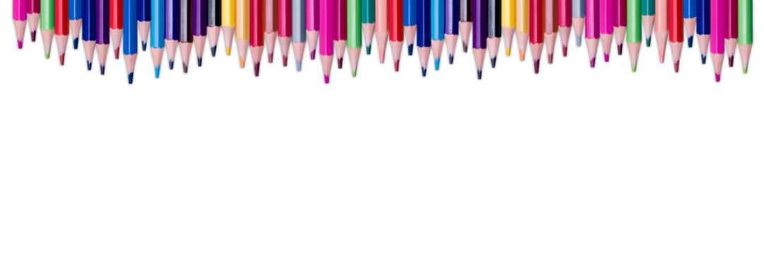 Color pencils isolated on transparent background | Colored pencil long wavy border | Back to school concept