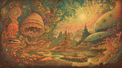 Obraz premium Surreal & Psychedelic illustration. Generative AI.