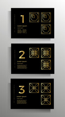 Cover design for brochure, booklet, book, poster, flyer. Set of vector geometric patterns with golden lines. Format horizontal A4.