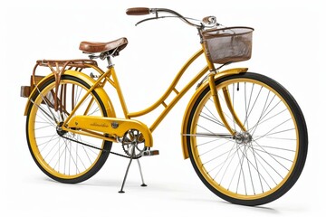 Fototapeta na wymiar Yellow Vintage Style Bike isolated on White Background. Side View. Generative AI
