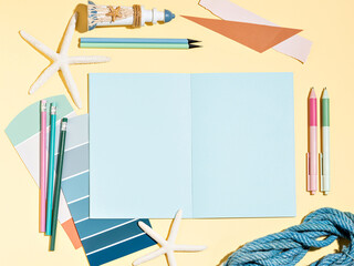 Minimal background setting with pastel shades for education or business. Compositions of summer...