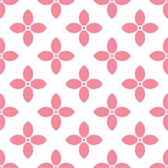 A seamless pattern with pink flowers on a white background