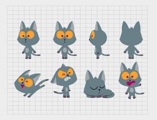 set of cat pose, cartoon