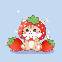 cute cat with strawberry