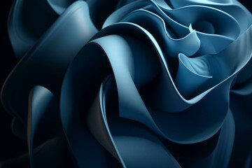 Paper curls with gradient blue shades abstract background 3D render digital illustration. Generative AI
