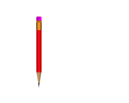 Vector short red  pencil, Realistic pencil isolated cartoon with rubber eraser
