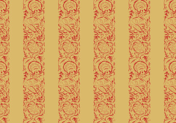 Mono print style leaves seamless vector pattern background. Vertical columns of simple white lino cut effect foliage on light brown backdrop. At home hand crafted design concept. Geometric repeat.