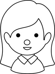 Cute Girl Black Line Style Coloring Drawing Avatar

