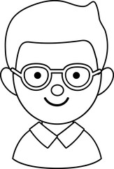 Line style boy with glasses colored drawing icon