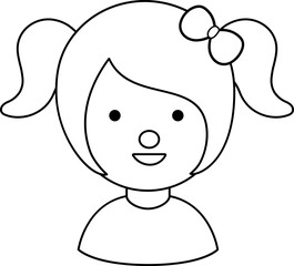 Cute Girl Black Line Style Coloring Drawing Avatar

