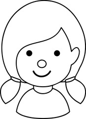 Cute Girl Black Line Style Coloring Drawing Avatar

