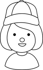 Cute Girl Black Line Style Coloring Drawing Avatar

