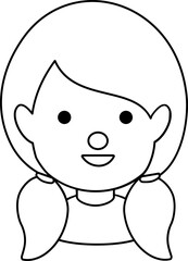 Cute Girl Black Line Style Coloring Drawing Avatar

