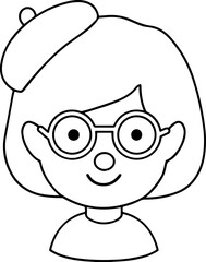 Cute Girl Black Line Style Coloring Drawing Avatar

