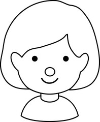 Cute Girl Black Line Style Coloring Drawing Avatar

