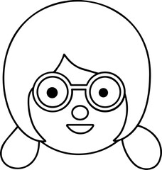 Cute Girl Black Line Style Coloring Drawing Avatar

