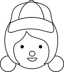 Cute Girl Black Line Style Coloring Drawing Avatar

