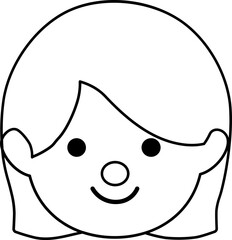 Cute Girl Black Line Style Coloring Drawing Avatar

