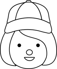 Cute Girl Black Line Style Coloring Drawing Avatar

