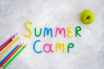 Funny camping kids background. Summer Camp made of color clay