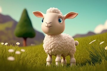 cartoon illustration, cute and adorable lamb, generative ai