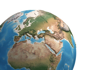 Fototapeta premium High resolution satellite view of Planet Earth, focused on Europe, Eurasia, Middle East, North Africa - 3D illustration, elements of this image furnished by NASA.