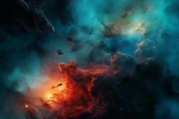 Obraz na płótnie Canvas Behold the mesmerizing beauty of the cosmos with this stunning image of a colorful, glowing nebula. Perfect for captivating designs and projects. Generative AI
