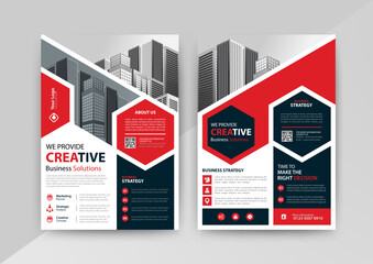 Fototapeta premium Business abstract vector template for Brochure, AnnualReport, Magazine, Poster, Corporate Presentation, Portfolio, Flyer, infographic with red and black color size A4, Front and back. Vector
