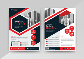 Business abstract vector template for Brochure, AnnualReport, Magazine, Poster, Corporate Presentation, Portfolio, Flyer, infographic with red and black color size A4, Front and back. Vector