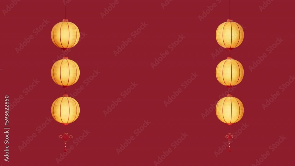 Aufkleber loop chinese ancient lanterns with alpha channel, 3d rendering.