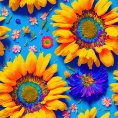 Colorful Psychedelic Seamless Impasto Flowers, 3d Flowers