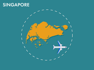 An airplane leaving the boundary of Singapore country, a concept of airplane takeoff, illustration vector design